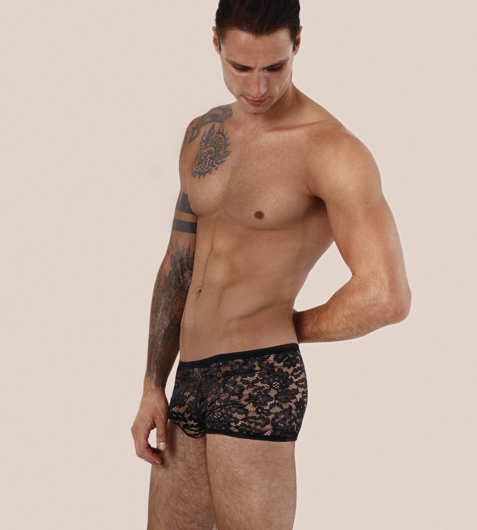 Antonio - Boxer en dentelle Italienne - Noir Orlivia